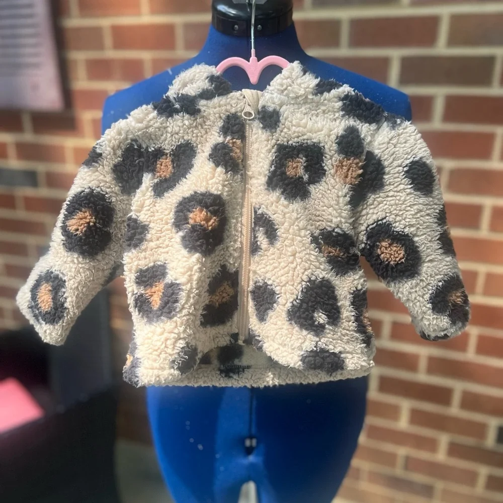 The Children's Place Cream Leopard Sherpa Hooded Puffer Jacket